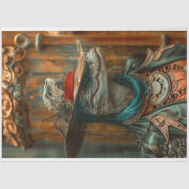 Papel De Seda Decoupage de Steampunk Sheriff Alligator (Anverso)