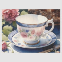 Decoupage de Taza y Platillo Victoriano