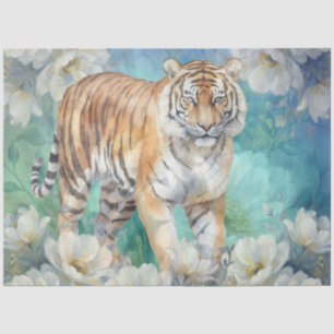Papel De Seda Decoupage de Tigre de la Jungla Floral Inspirado e