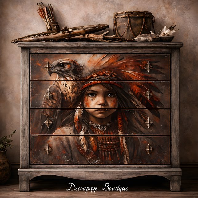 Papel De Seda Decoupage de tocado de águila joven valiente & (Young Brave & Eagle Headdress Decoupage Tissue Paper Mockup)