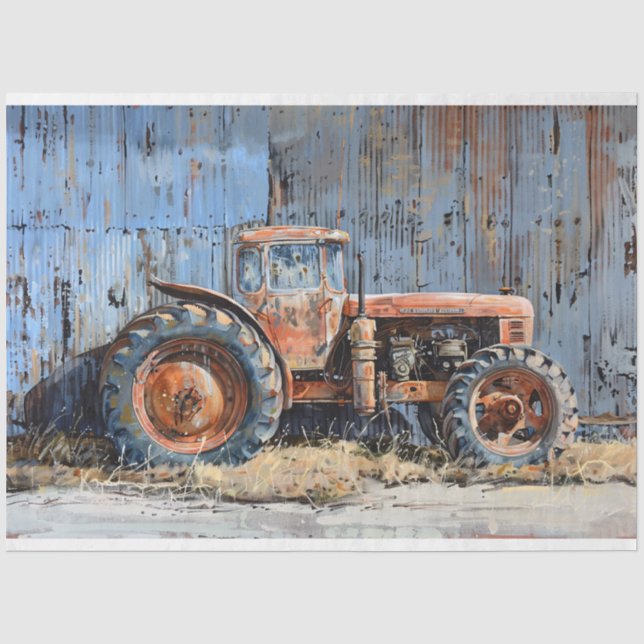 Papel De Seda Decoupage de Tractor Rústico (Anverso)