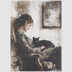 Papel De Seda Decoupage de una dama y su gato