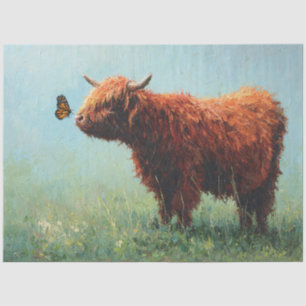 Papel De Seda Decoupage de Vaca de las Tierras Altas y Mariposa