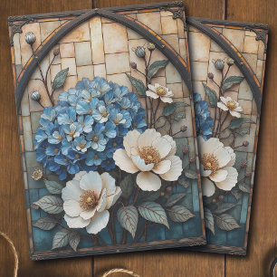 Papel De Seda Decoupage de Vidrio Pintado de Hortensia Azul Vint