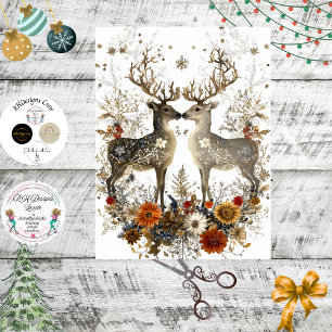 Papel De Seda Decoupage Deer Floral Artwork Navidades