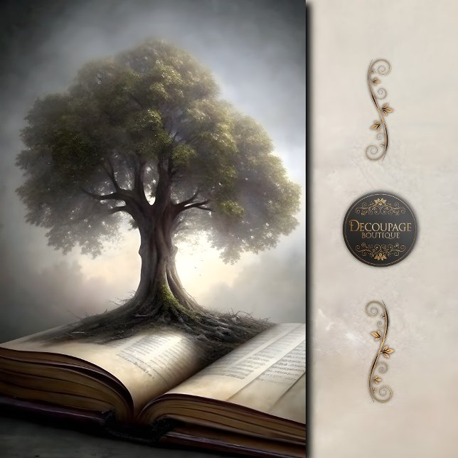 Papel De Seda Decoupage del árbol del libro del conocimiento (Tree of Knowledge Book Decoupage Tissue Paper)