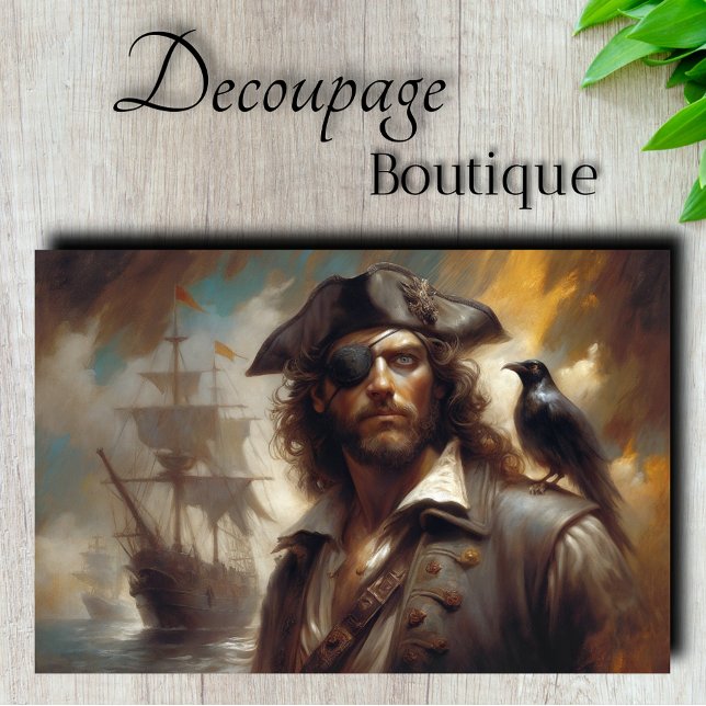 Papel De Seda Decoupage del Capitán del Pirata Raven (Pirate Captain Raven Decoupage Tissue Paper)