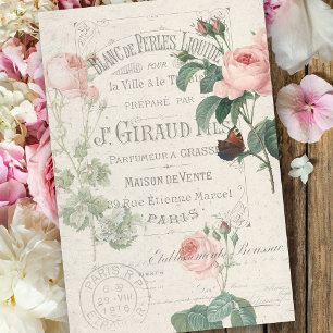 Papel De Seda Decoupage del Rosa de Redoute francés antiguo