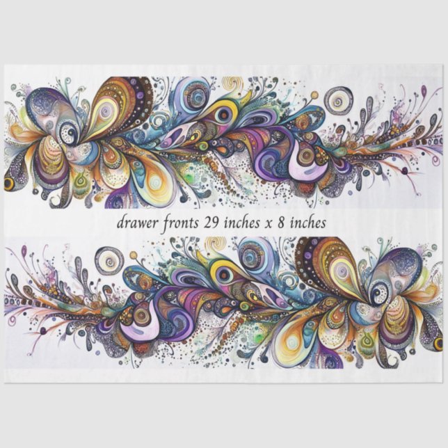 Papel De Seda Decoupage Drawer Front 29x8 Teardrop Motif Vibrant (Anverso)