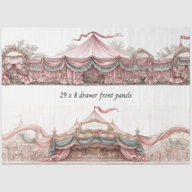 Papel De Seda Decoupage Drawer Fronts Rococo Pastel Circus Tents (Anverso)