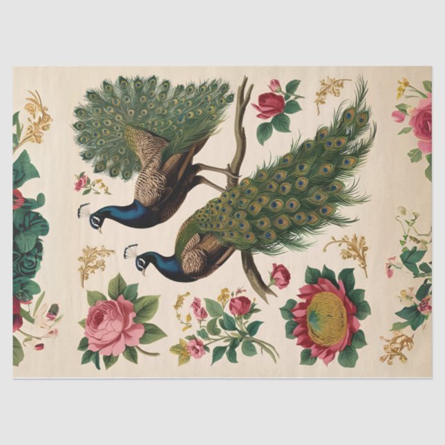 Papel de seda decoupage dúo de pavo real vintage (Anverso)