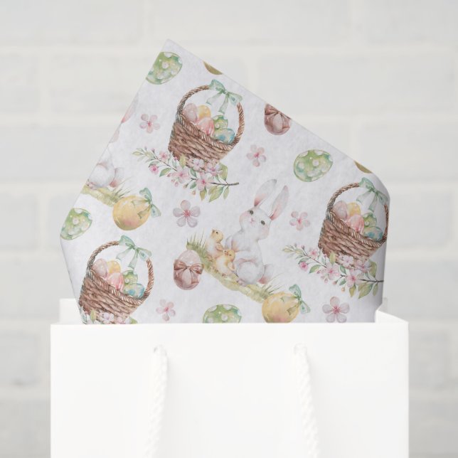 Papel De Seda Decoupage Easter Basket Bunny Watercolor (Bolsa de regalo)
