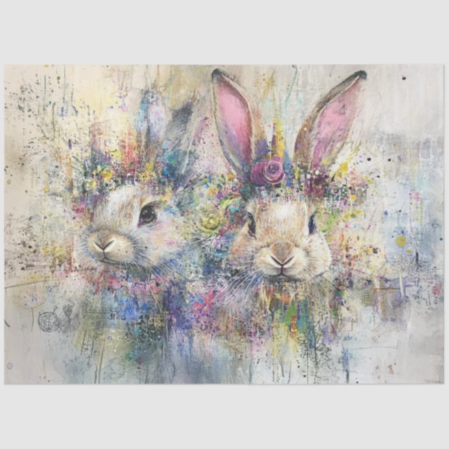 Papel De Seda Decoupage Easter Bunnies Art Abstract Panel  (Anverso)