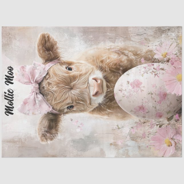 Papel De Seda Decoupage Easter Highland Calf Mollie Moo Personal (Anverso)
