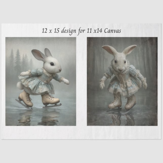 Papel De Seda Decoupage Easter Skating Rabbit Duo 11x14 Canvas  (Anverso)
