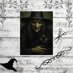Papel De Seda Decoupage Eerie Classic Witch and Black Cat
