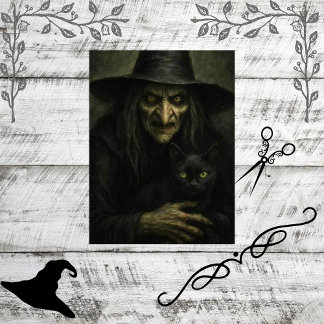 Papel De Seda Decoupage Eerie Classic Witch and Black Cat