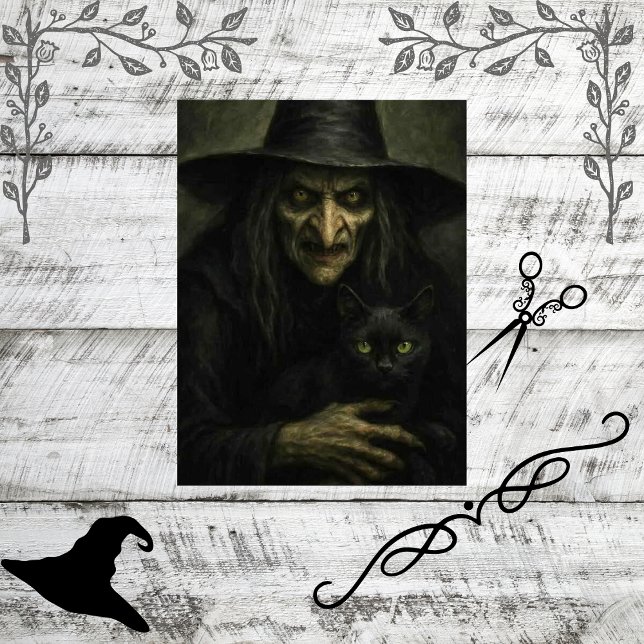 Papel De Seda Decoupage Eerie Classic Witch and Black Cat (Subido por el creador)