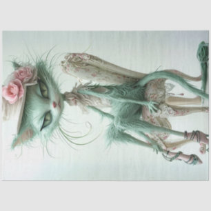 Papel De Seda Decoupage Elegante Mint Green Cat Vintage Chair