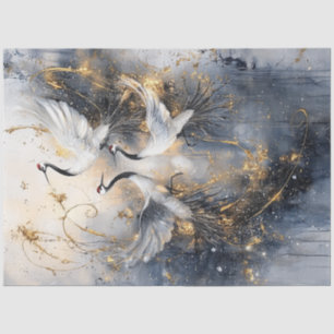 Papel De Seda Decoupage Elegantes Grullas Blancas Resaltados De 