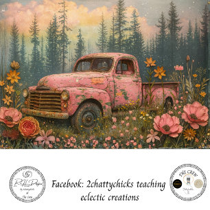 Papel De Seda Decoupage Era Hippie Vintage Camión Rosado Flores 