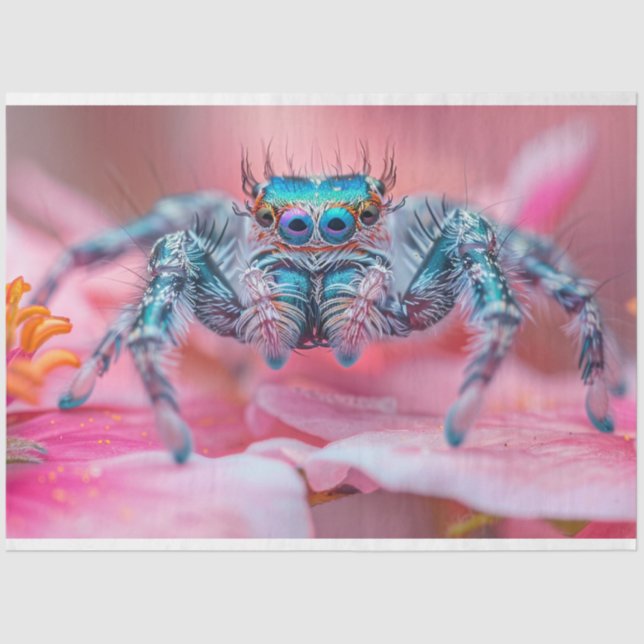 Papel De Seda Decoupage Exótica Araña Azul Vibrante (Anverso)