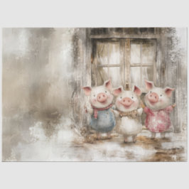 Papel De Seda Decoupage Fairytale Whimsical Pigs Storybook