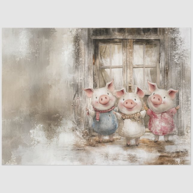 Papel De Seda Decoupage Fairytale Whimsical Pigs Storybook (Anverso)