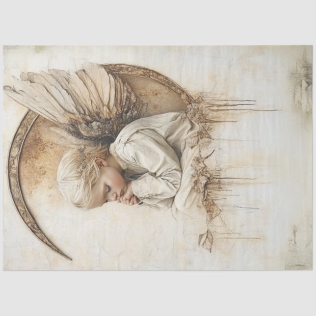 Papel De Seda Decoupage Faith Base Angel Sitting Moon (Anverso)