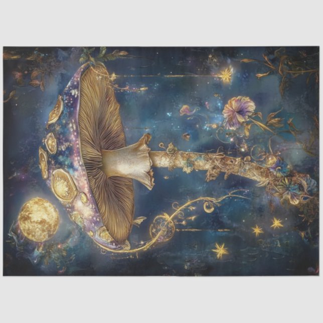 Papel De Seda Decoupage Fantastic Blue Golden Mushroom (Anverso)