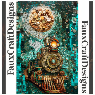 Papel De Seda Decoupage Fantasy Steampunk Train Faux Mosaic 066