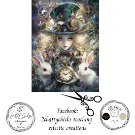 Papel De Seda Decoupage Fantasy Timekeeper Girl and White Rabbit