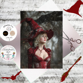 Papel De Seda Decoupage Fantasy Witch Dressed in Red Winter