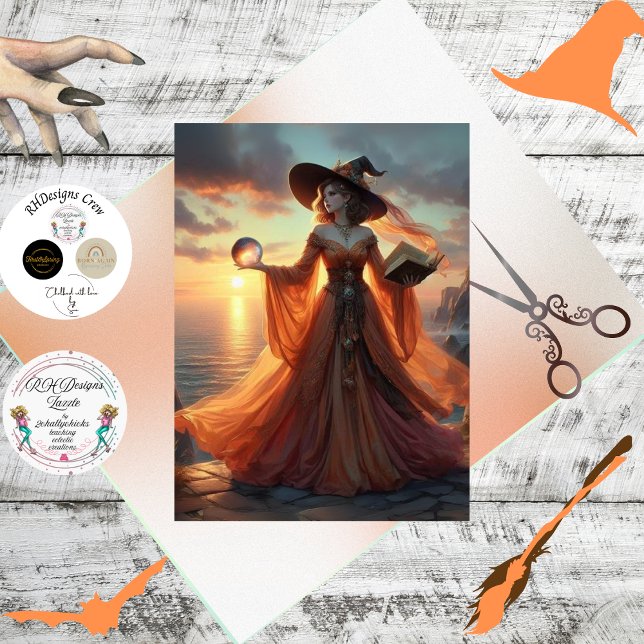 Papel De Seda Decoupage Fantasy Witch Fiery Gown & Orb (Subido por el creador)