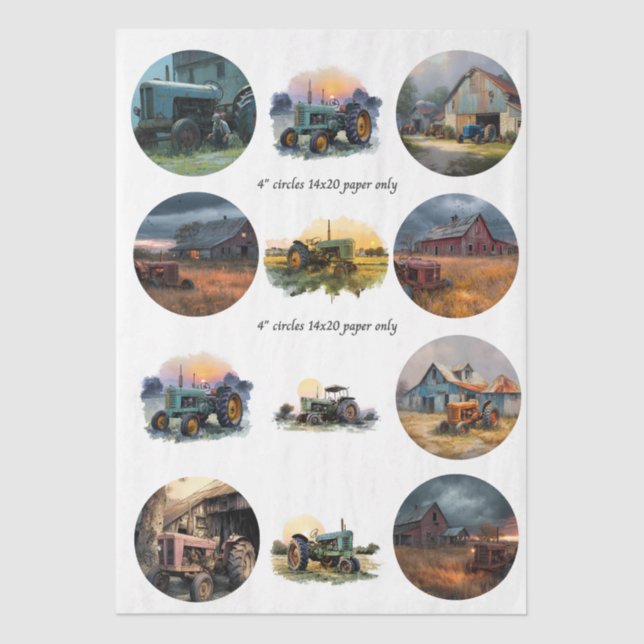 Papel De Seda Decoupage Farm Life 4" Coaster Set Rustic  (Anverso)