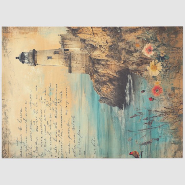 Papel De Seda Decoupage Faro Costero Poema Escena Náutica (Anverso)