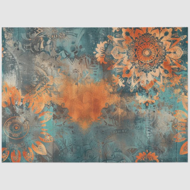 Papel De Seda Decoupage Faux Mixed Media Patina Quemada Naranja (Anverso)