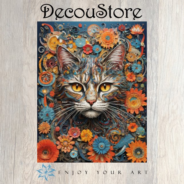 Papel De Seda Decoupage Felino Floral (Subido por el creador)