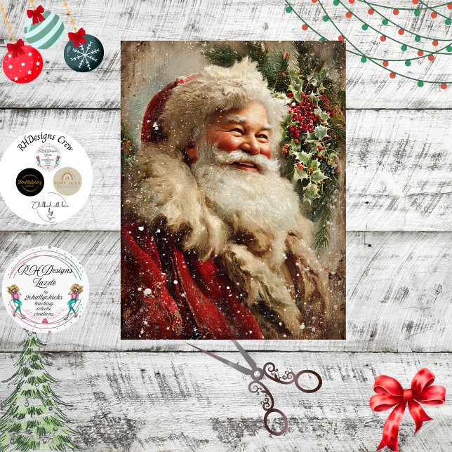 Papel De Seda Decoupage Festive Santa Claus Holly Tree (Subido por el creador)