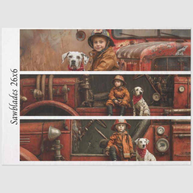 Papel De Seda Decoupage Firefighter Truck Kid Dalmatian Handsaw (Anverso)