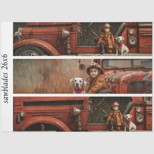 Papel De Seda Decoupage Firefighter Truck Kid Dalmatian Handsaw (Anverso)