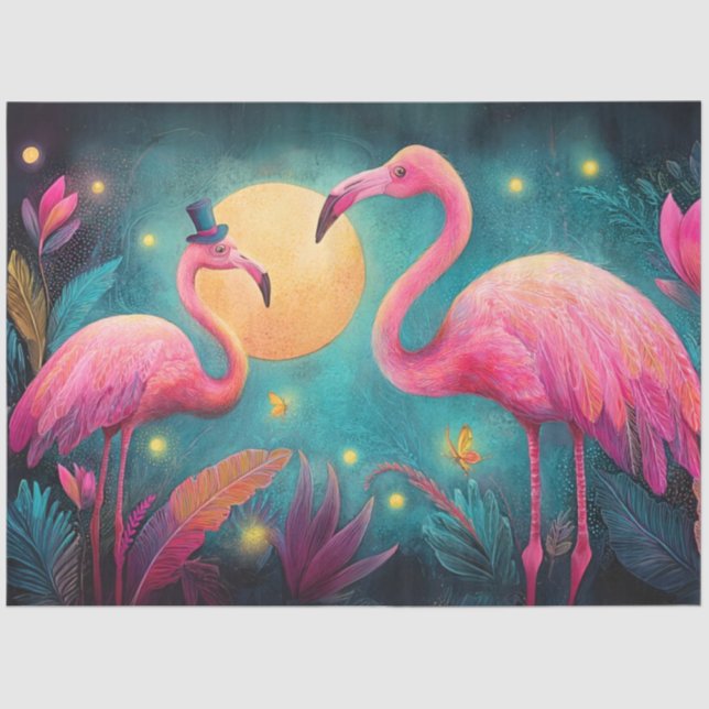 Papel De Seda Decoupage Flamingo Heather Fireflies Love Story  (Anverso)