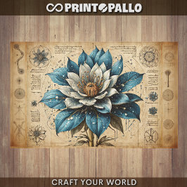 Papel De Seda Decoupage - Flor azul en pergamino -