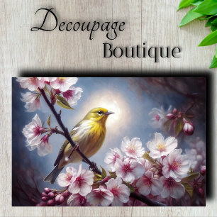 Papel De Seda Decoupage Flor de Cerezo Luna Pájaro Amarillo