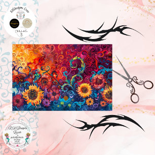 Papel De Seda Decoupage Floral Abstracto Girasol Medios Mixtos