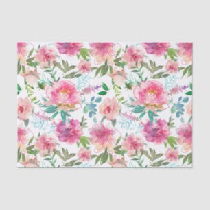 Papel De Seda Decoupage Floral Acuarela Peonía Rosa Moderna