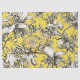 Papel De Seda Decoupage Floral Amarillo Vintage, Negro y Blanco 