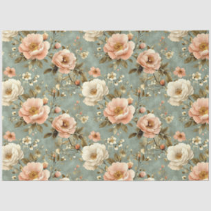Papel De Seda Decoupage Floral Antiguo Rosa Rubor