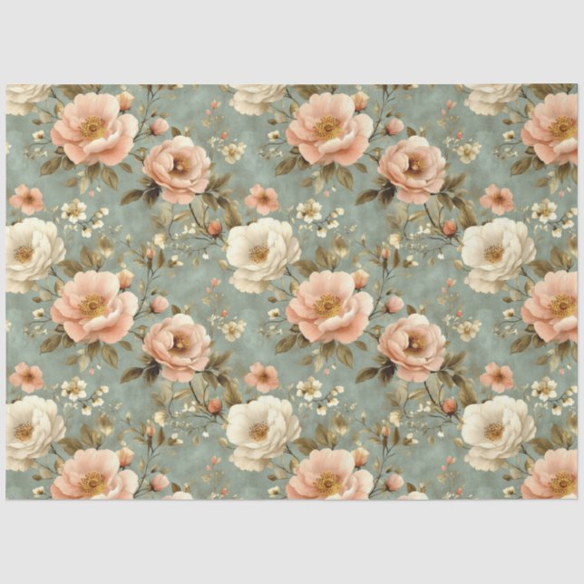 Papel De Seda Decoupage Floral Antiguo Rosa Rubor (Anverso)