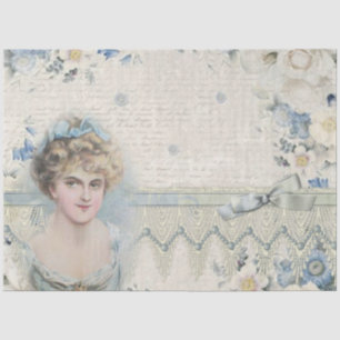 Papel De Seda Decoupage Floral Antiguo Victoriano Vintage Azul